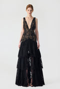 Hand Embroidered With Ruffles Detailed Maxi Dress