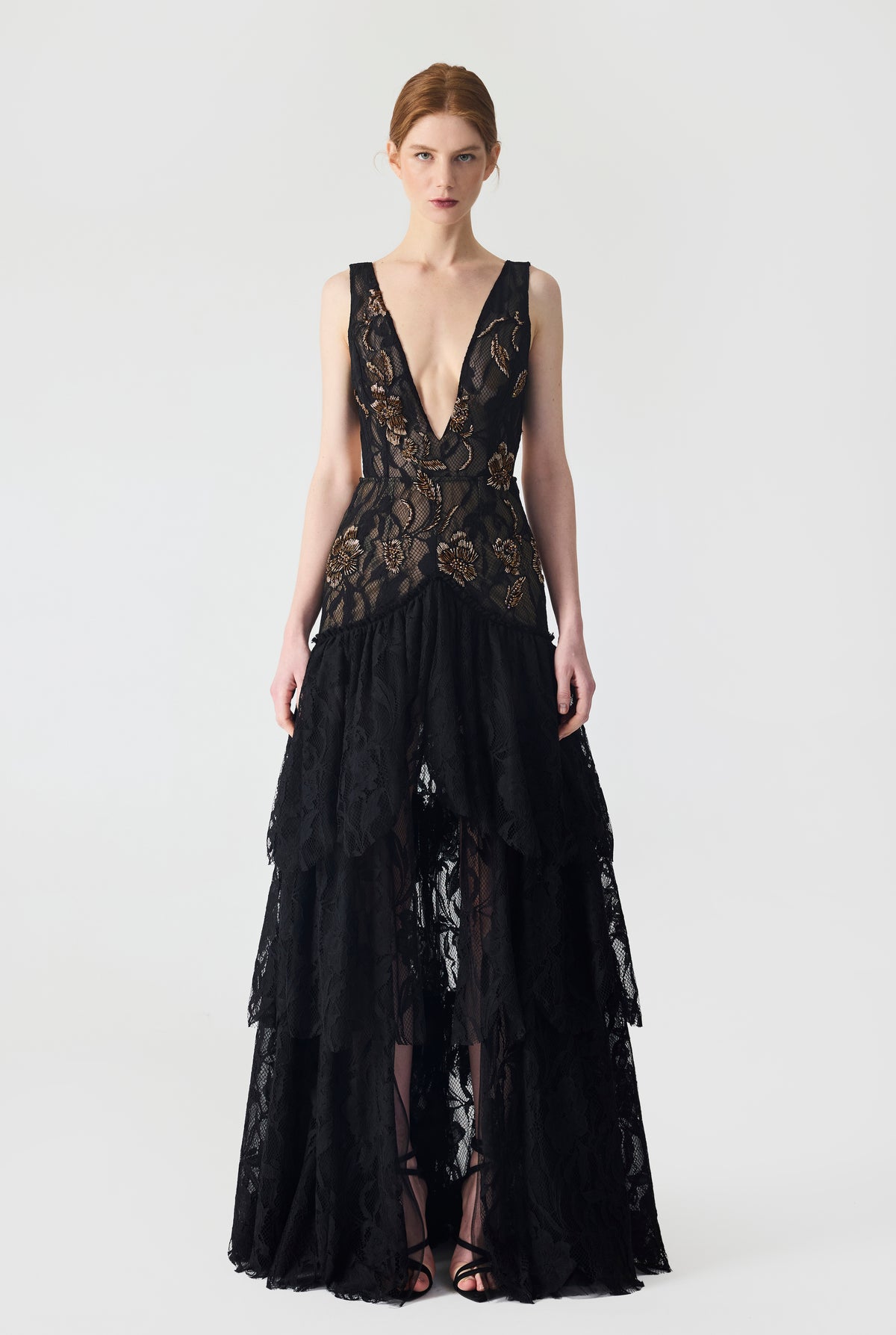 Hand Embroidered With Ruffles Detailed Maxi Dress