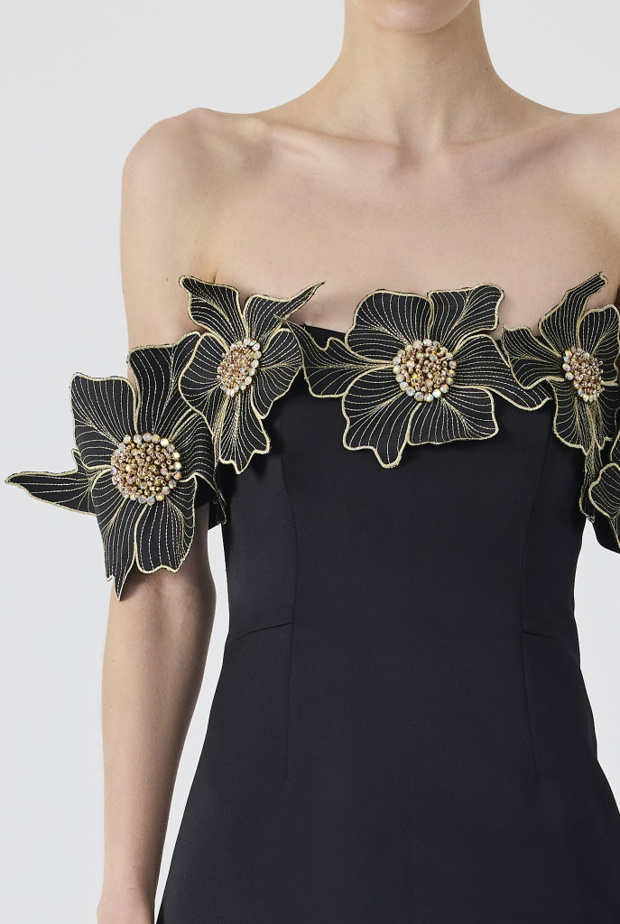Off Shoulder 3D Flower Mini Dress