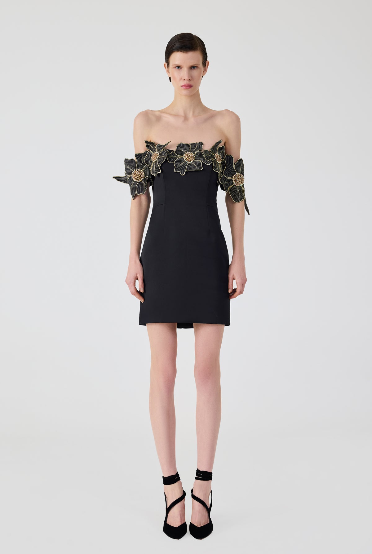 Off Shoulder 3D Flower Mini Dress