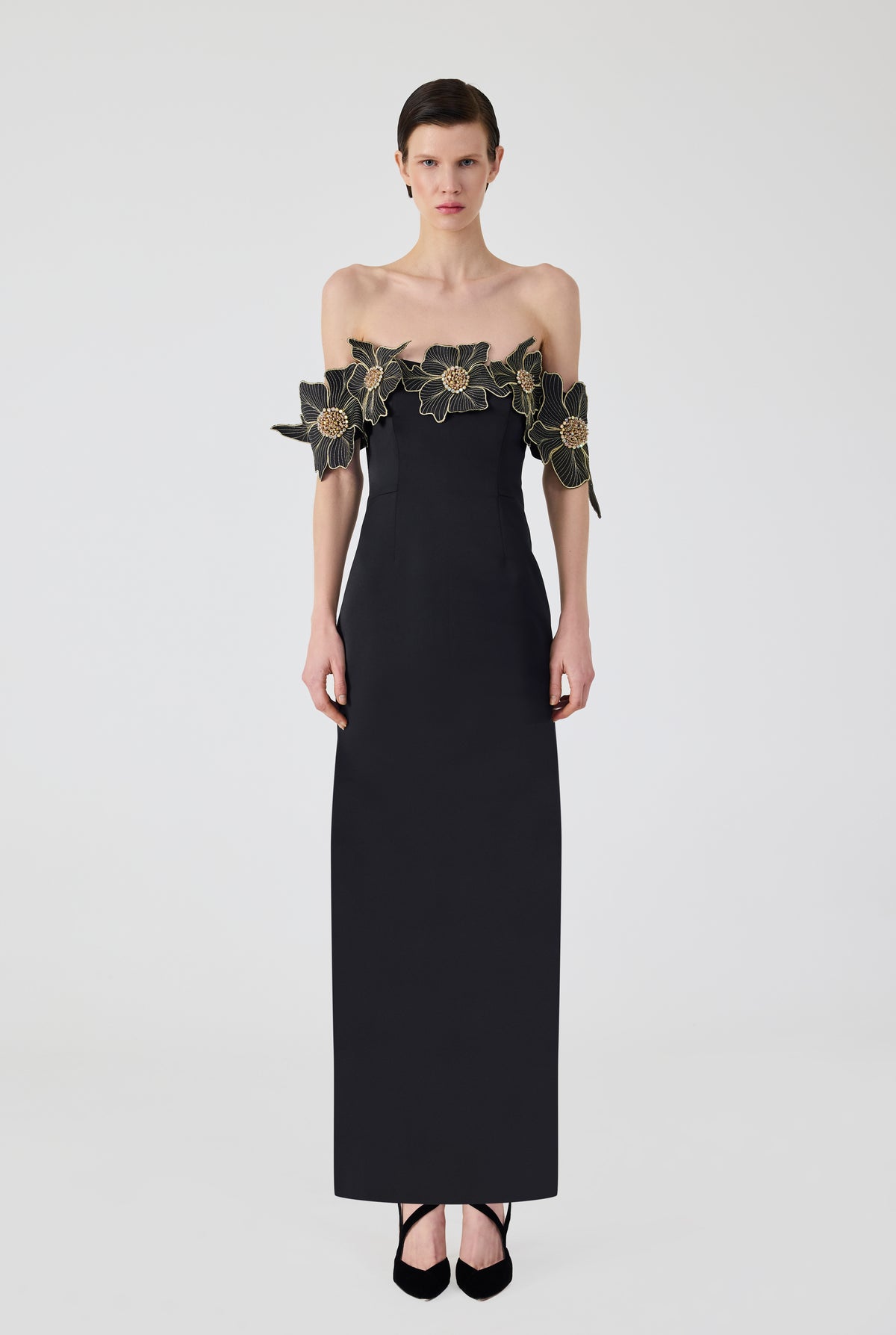 Off Shoulder 3D Flower Long Dress