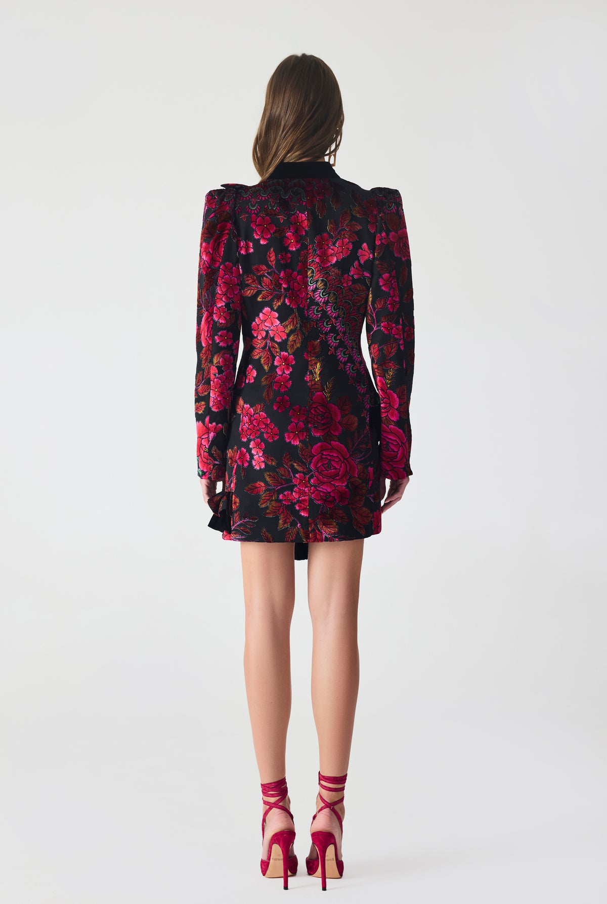 Burnout Velvet and Ruffle Detailed Mini Jacket Dress