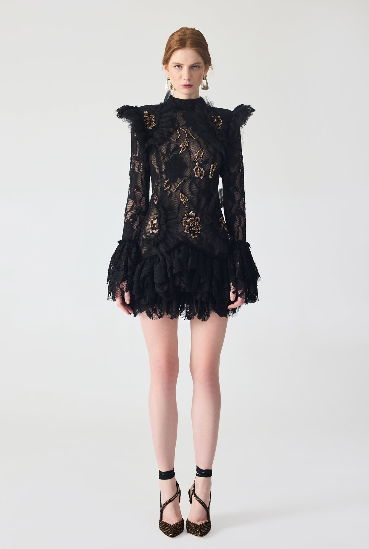 Hand Embroidered With Ruffles Detailed Mini Dress