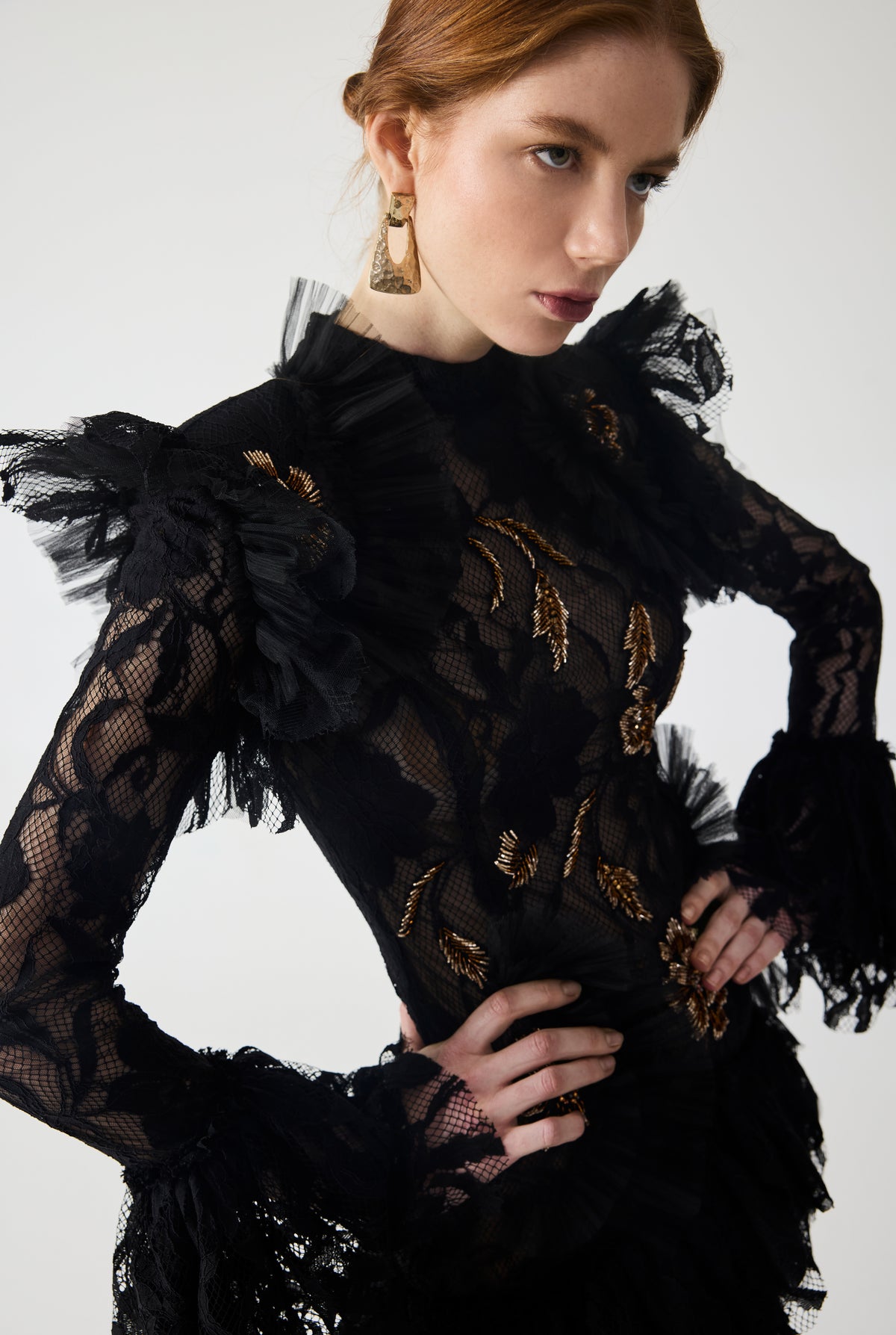 Hand Embroidered With Ruffles Detailed Mini Dress