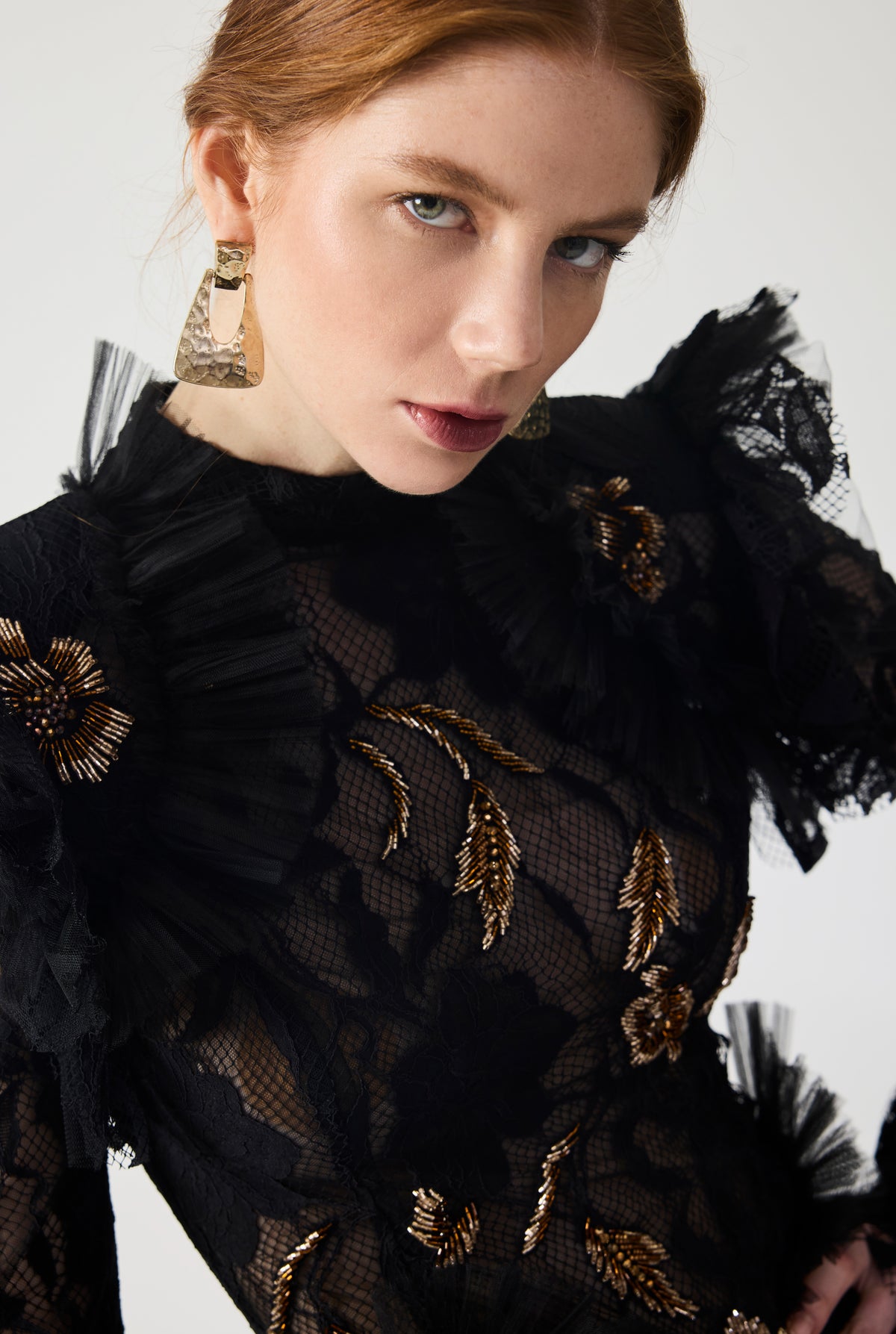 Hand Embroidered With Ruffles Detailed Mini Dress