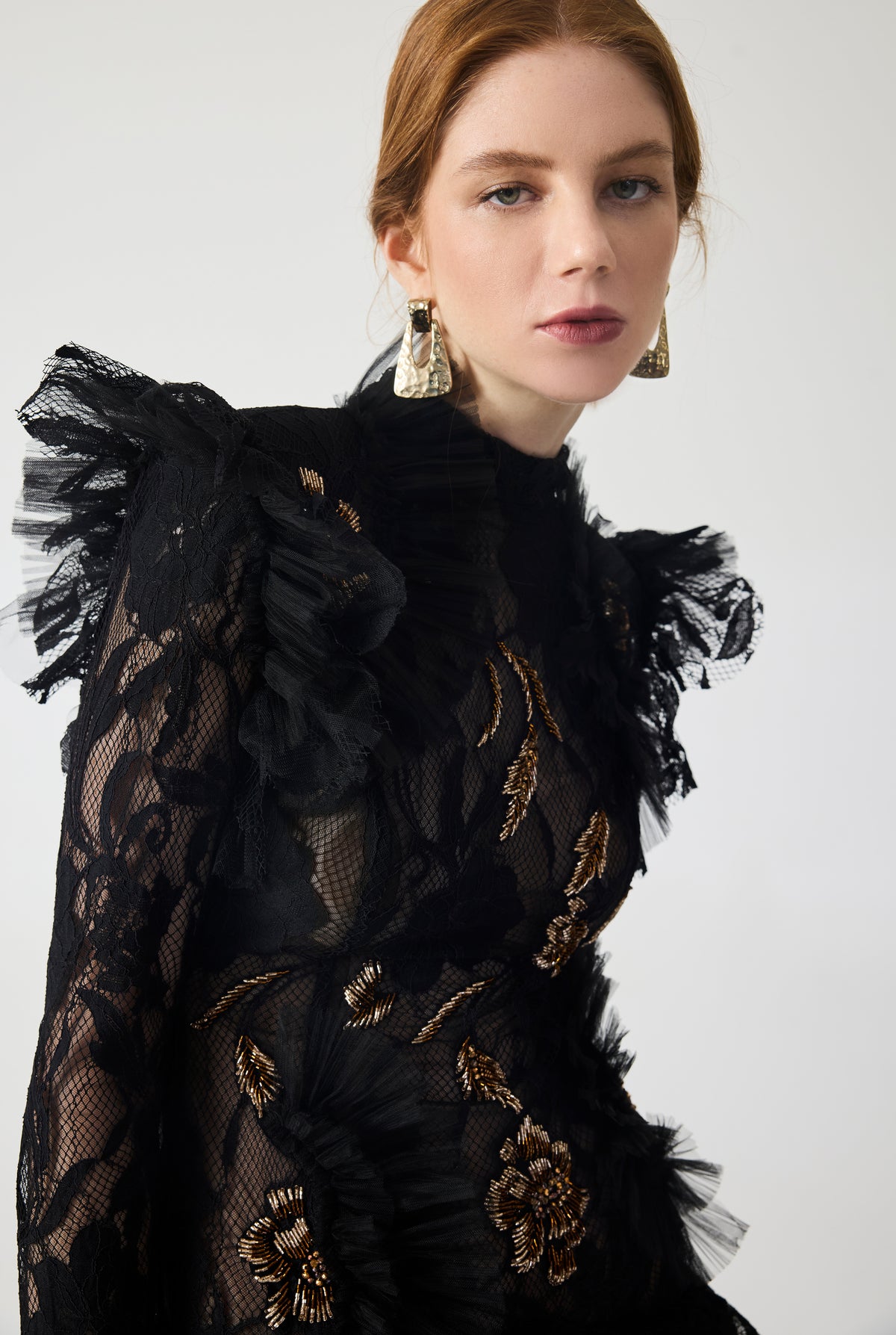 Hand Embroidered With Ruffles Detailed Mini Dress