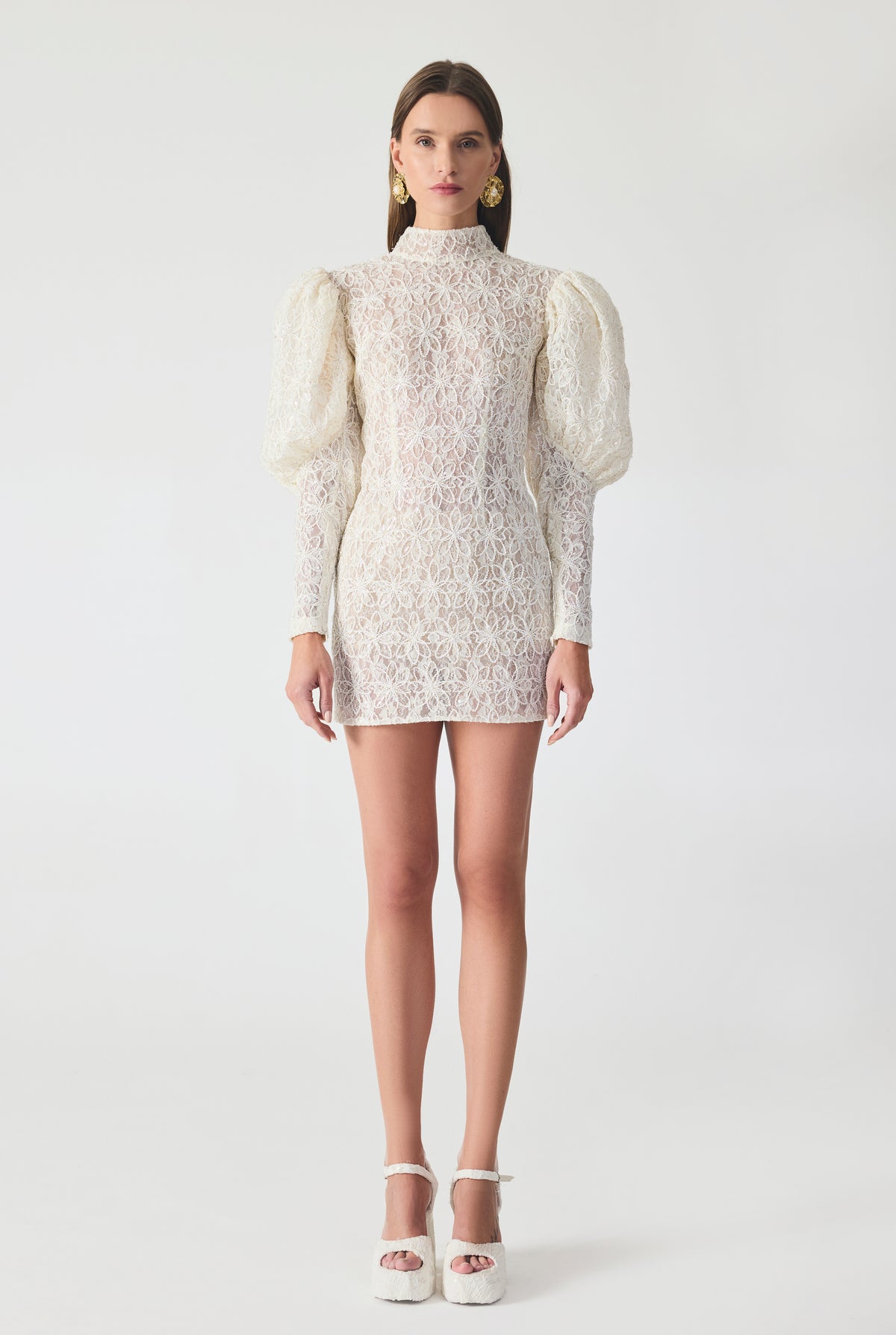 French Lace Cut Out Detailed Mini Dress