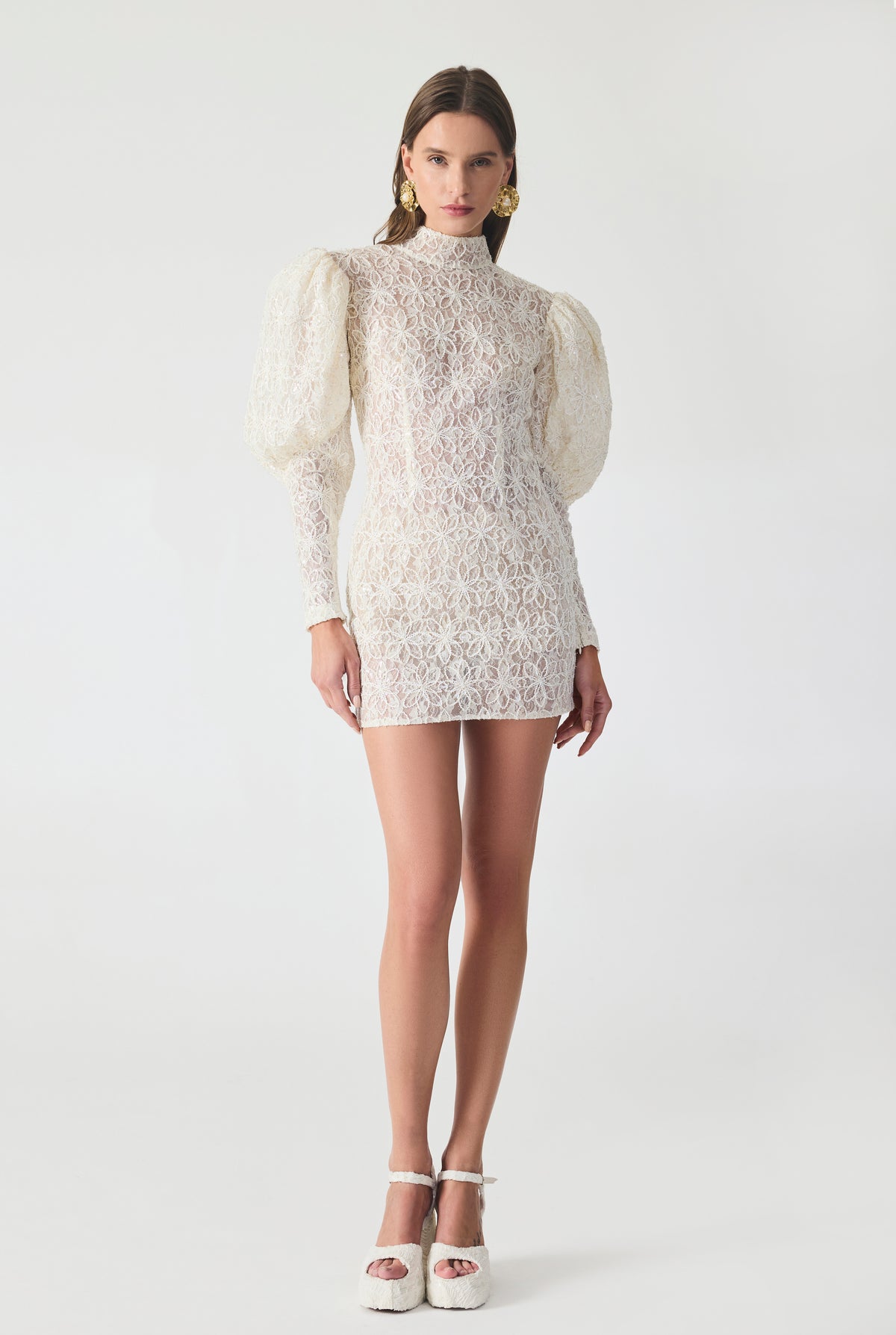 French Lace Cut Out Detailed Mini Dress