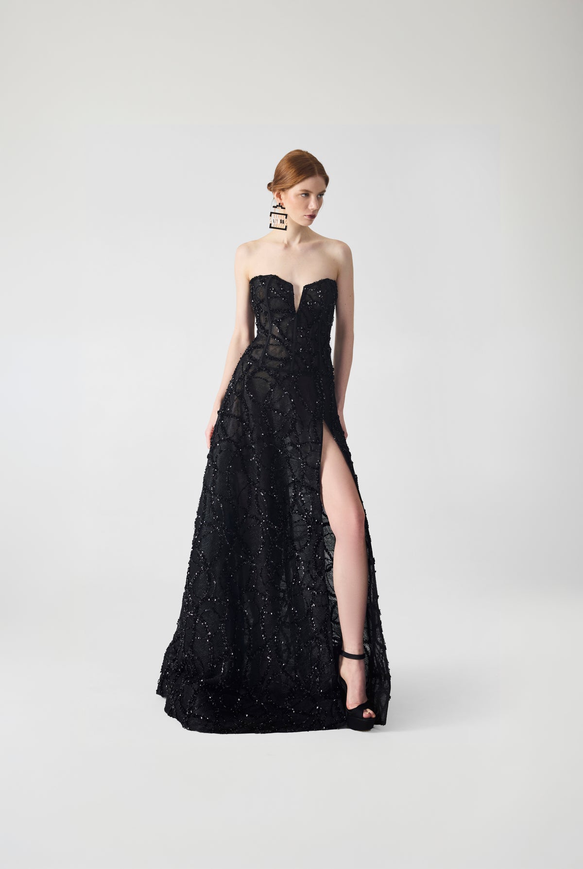 Hand Embroidery Strapless Maxi Dress