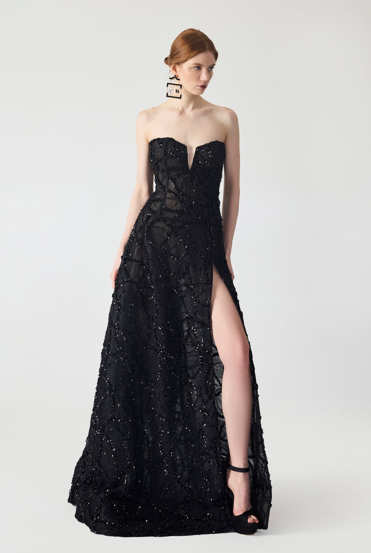 Hand Embroidery Strapless Maxi Dress