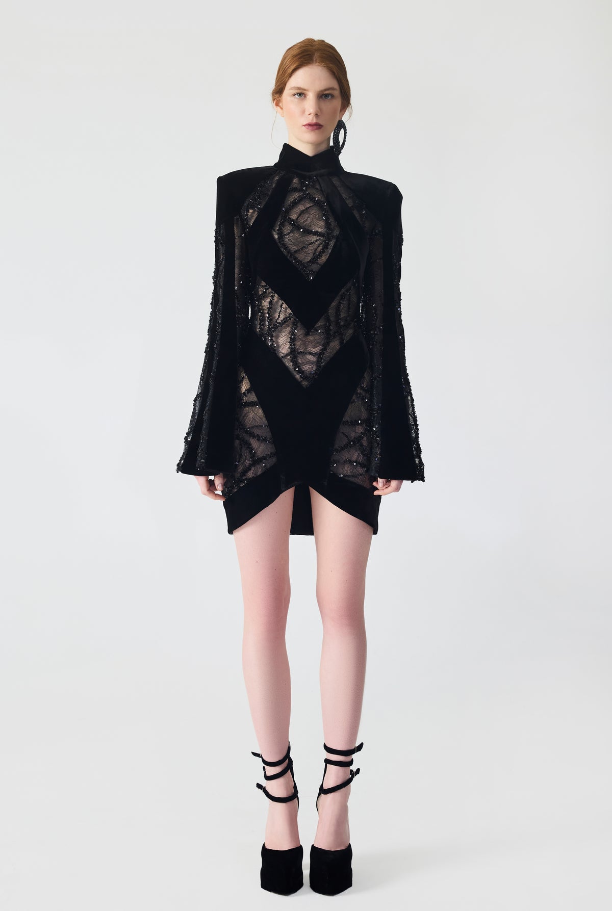 Velvet and Lace Trim Mini Dress