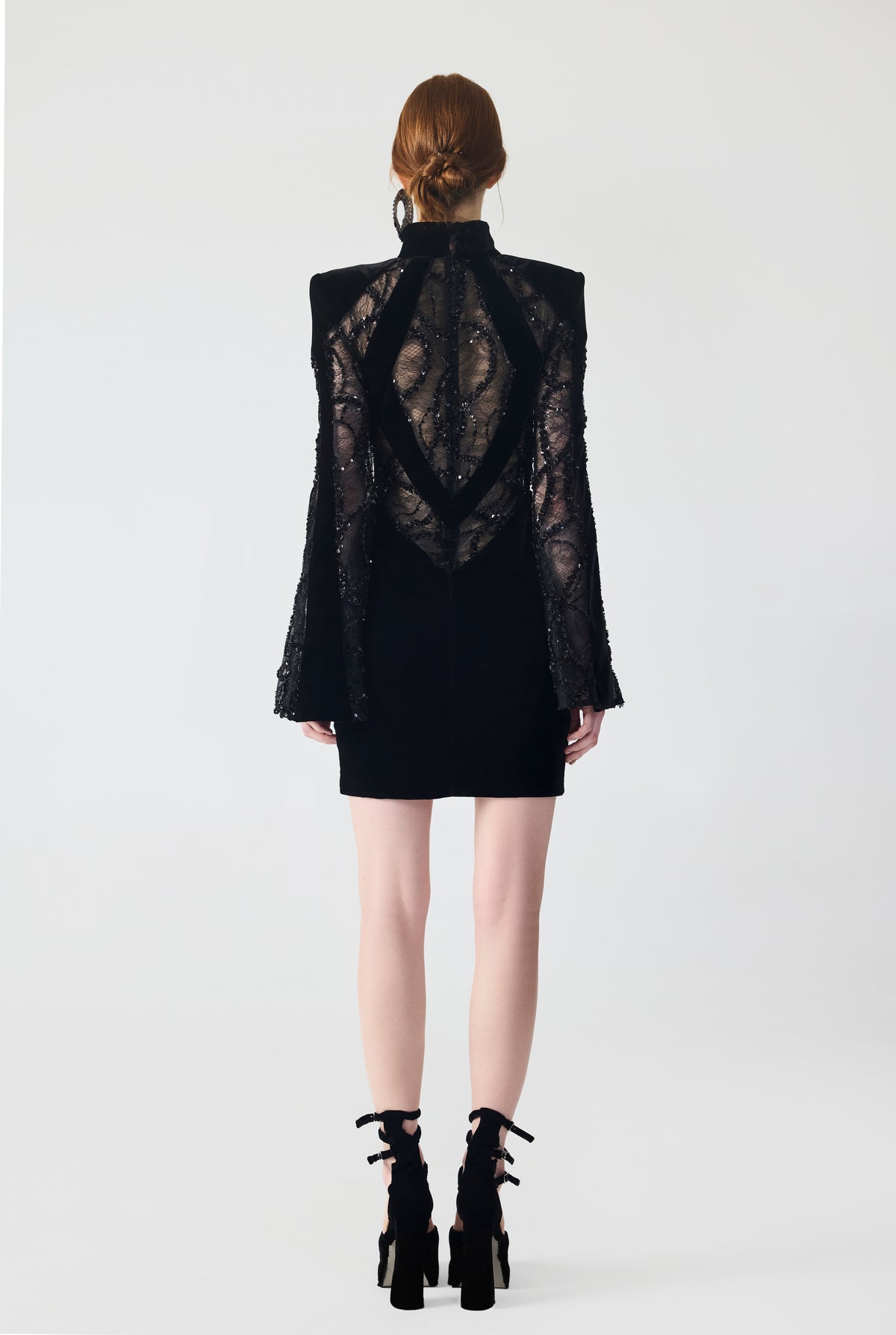 Velvet and Lace Trim Mini Dress