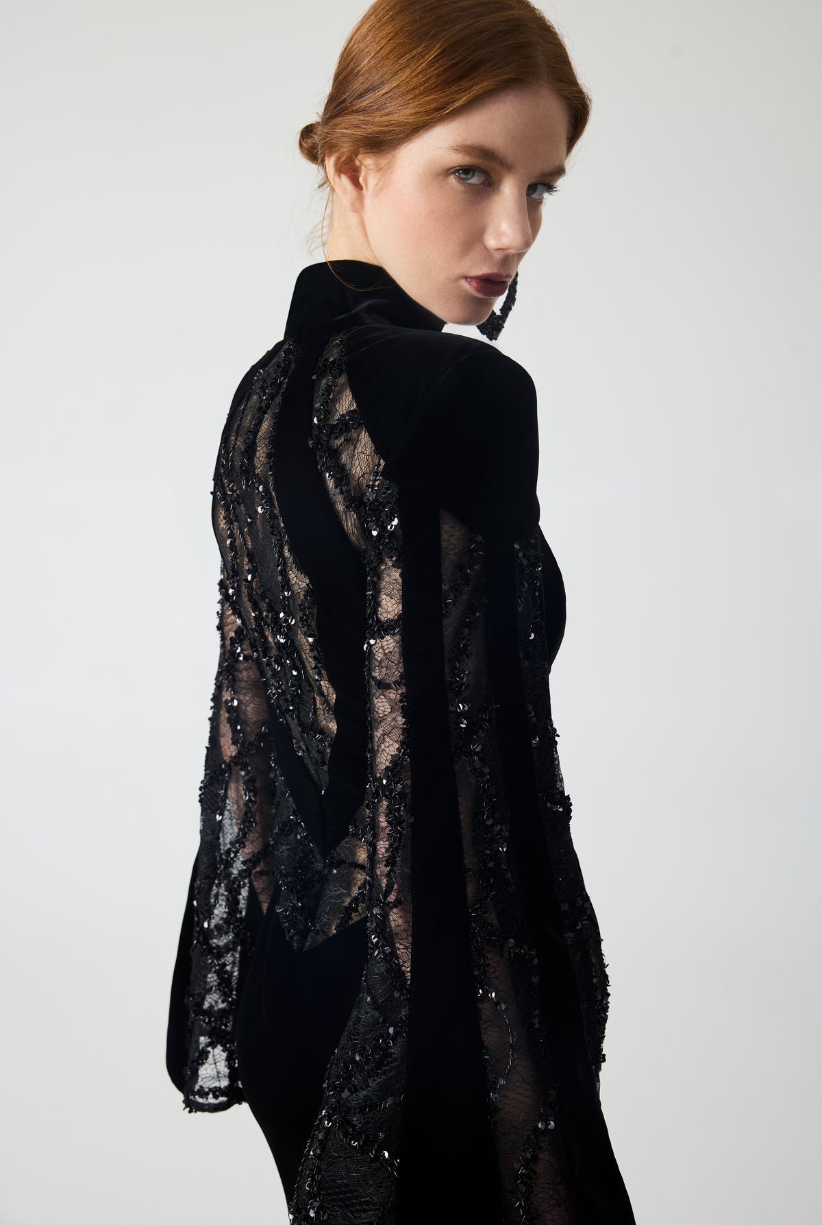 Velvet and Lace Trim Mini Dress