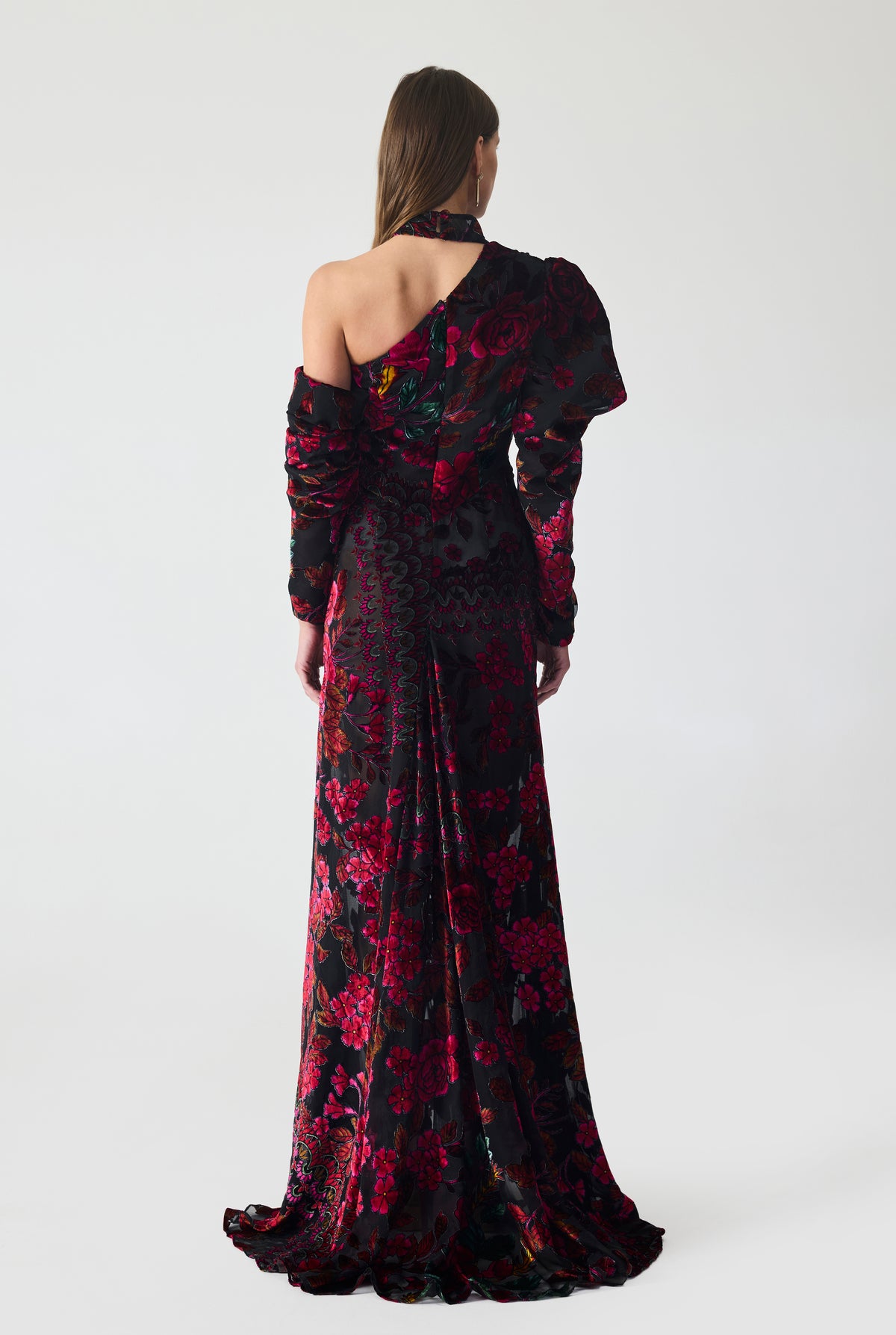 Ruching Asymmetrical Burnout Velvet Maxi