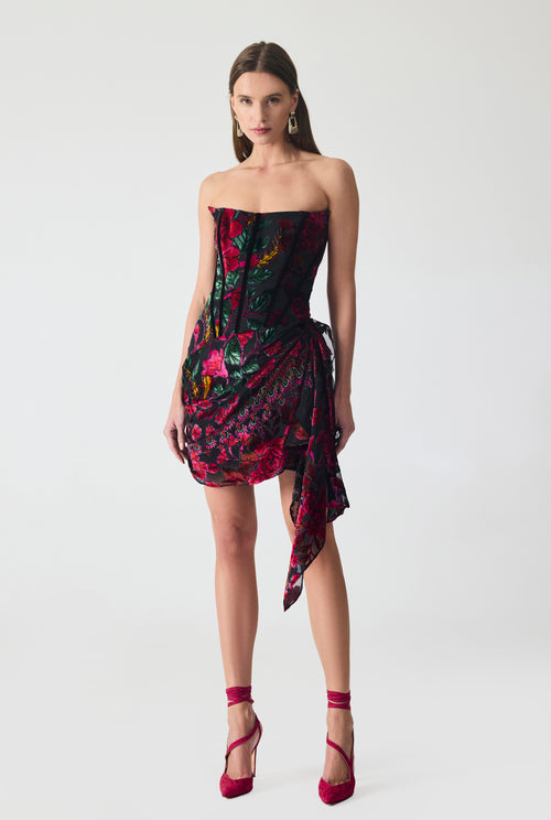 Burnout Velvet Corset Mini Dress