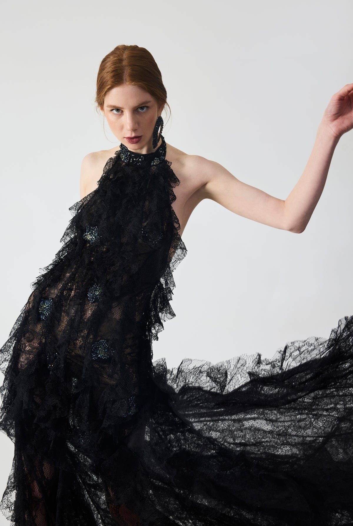 Hand Embroidered With Flounce Detailed Maxi Dress