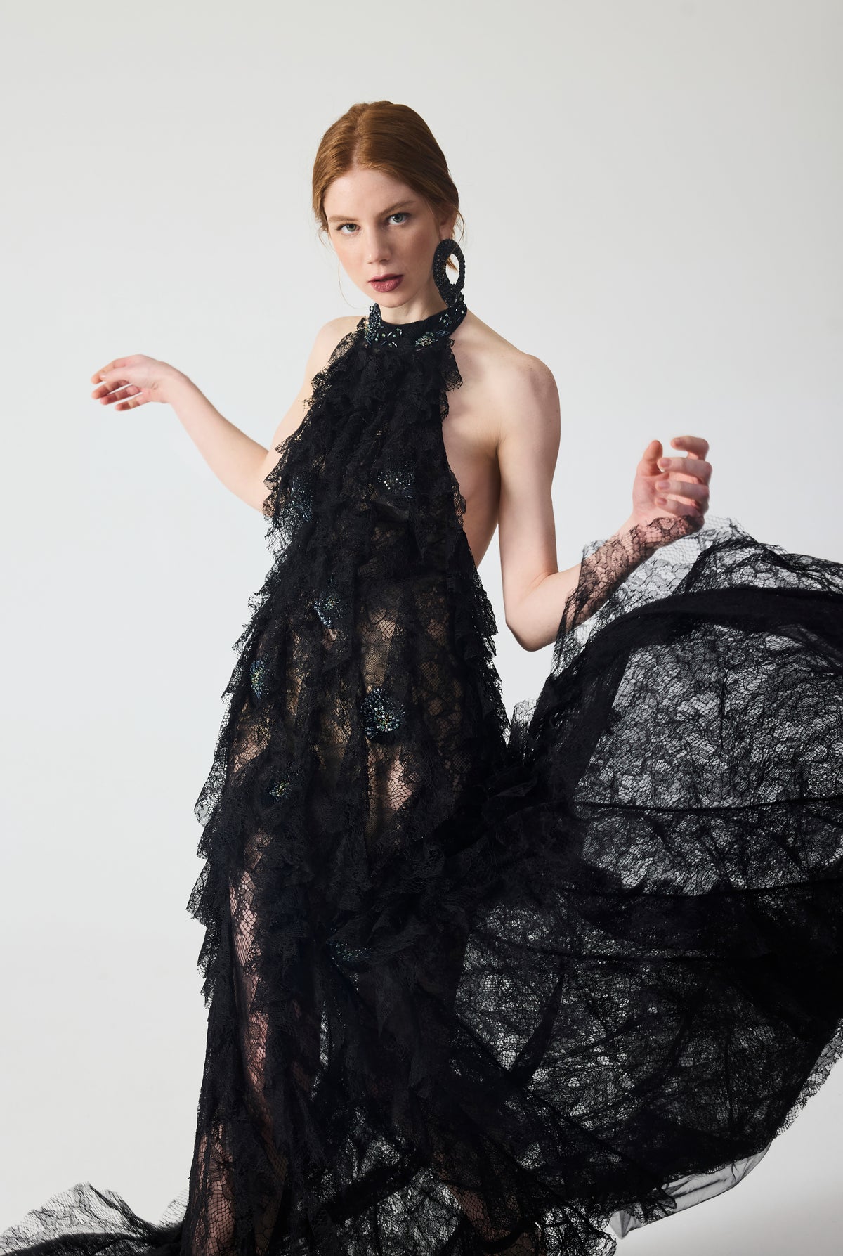 Hand Embroidered With Flounce Detailed Maxi Dress
