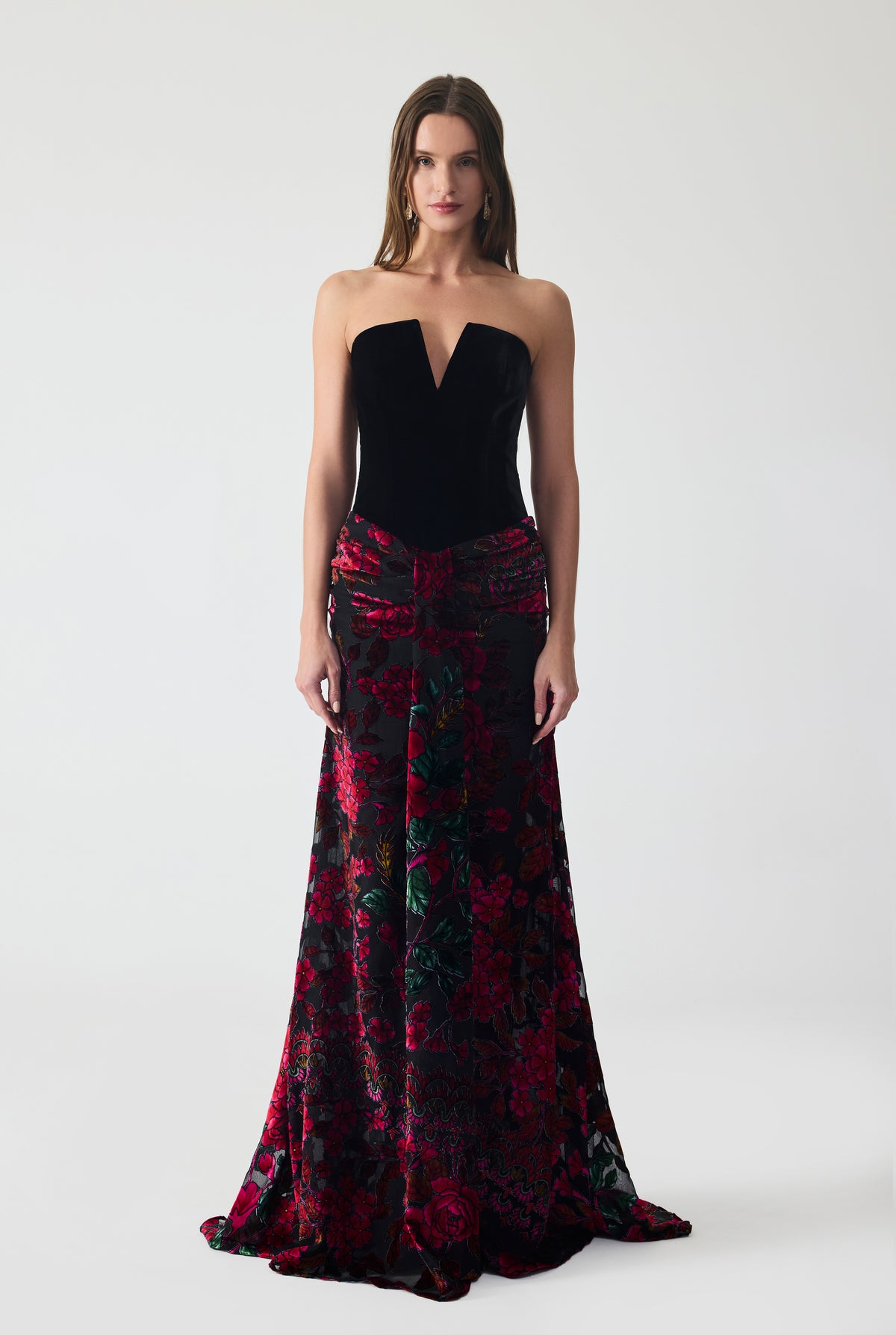 Corset Detailed Burnout Velvet Maxi Dress