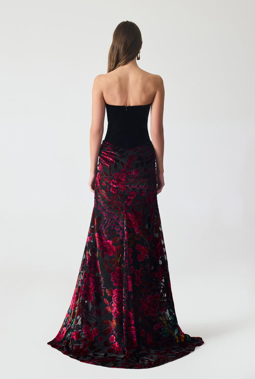 Corset Detailed Burnout Velvet Maxi Dress