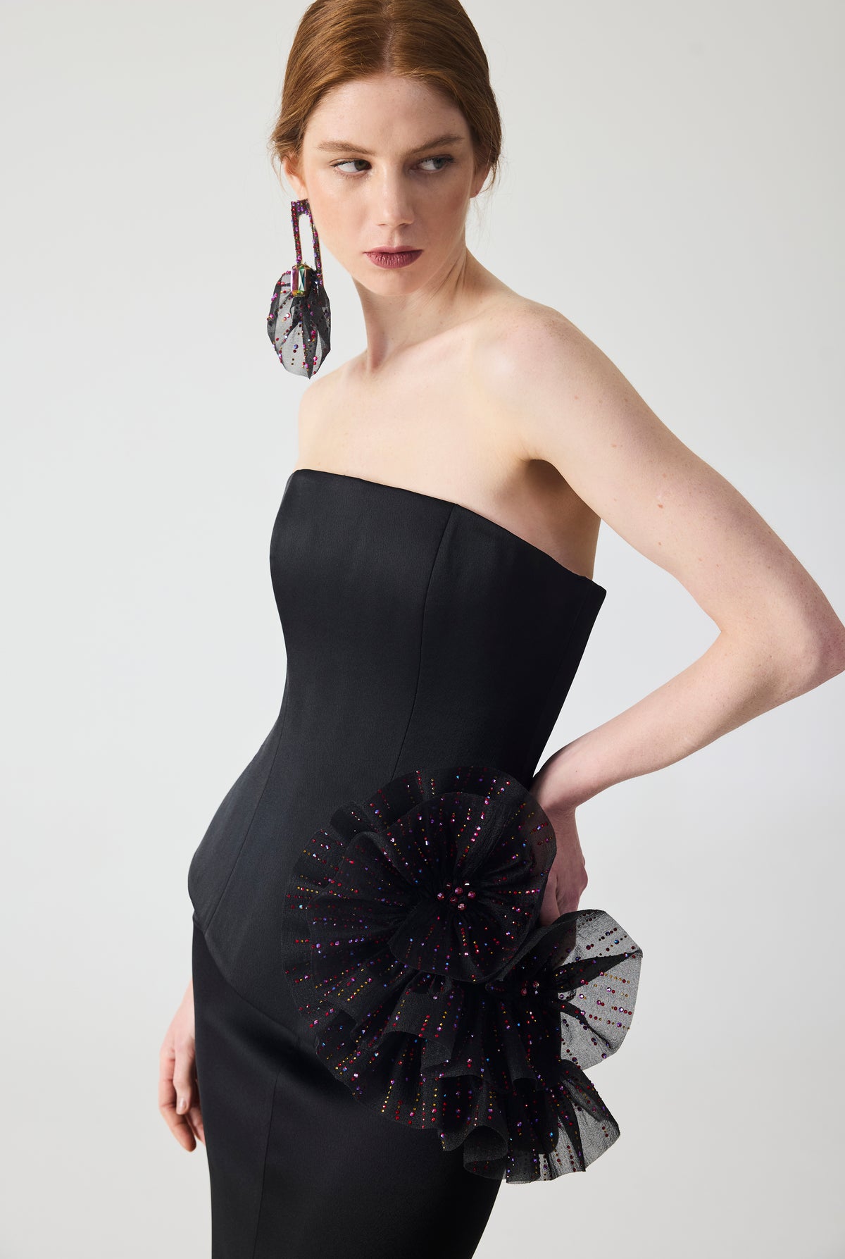 Hand Embriodered Organza Ruffle Detailed Crepe Corset