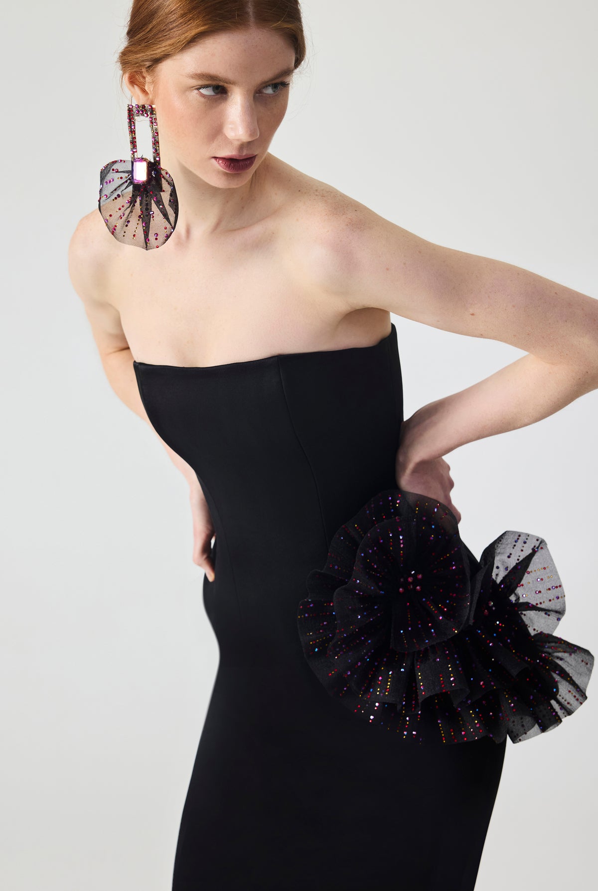 Hand Embriodered Organza Ruffle Detailed Crepe Corset