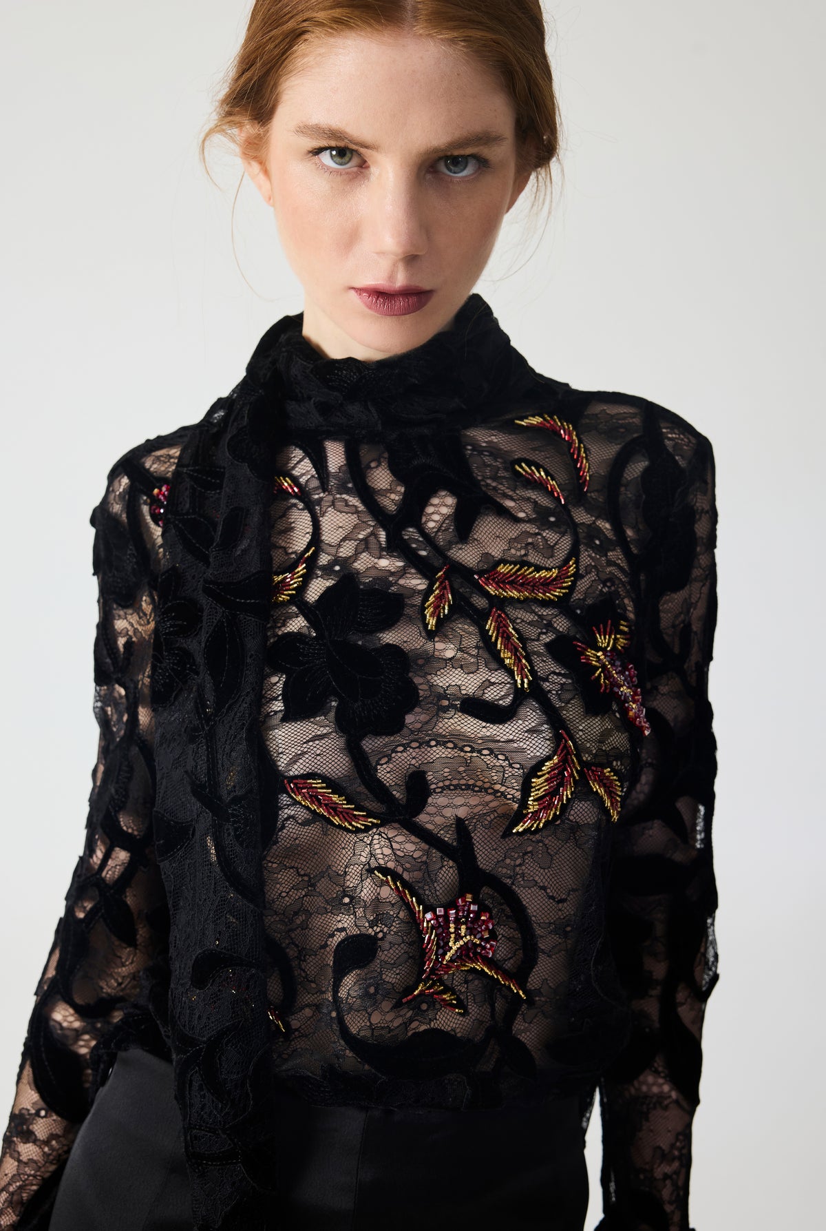 Hand Embroidered Velvet Lace Blouse
