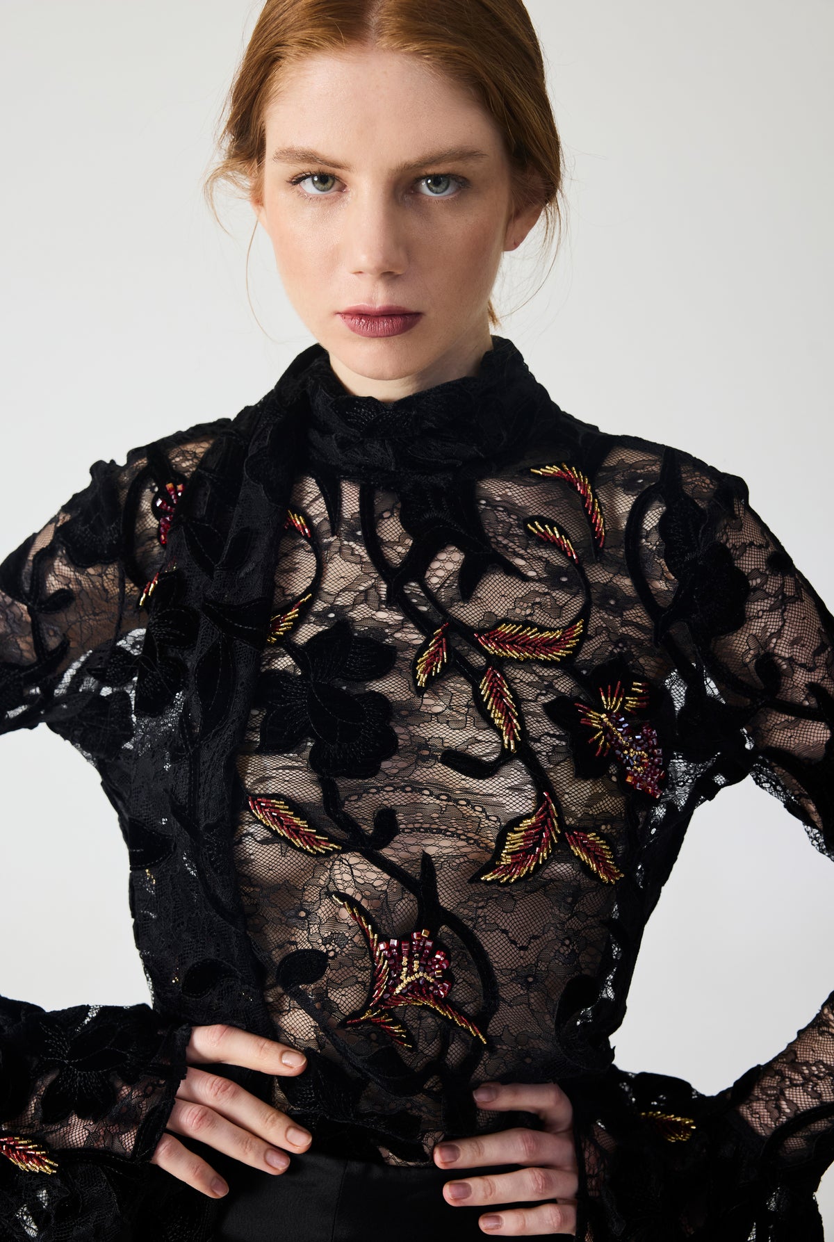 Hand Embroidered Velvet Lace Blouse