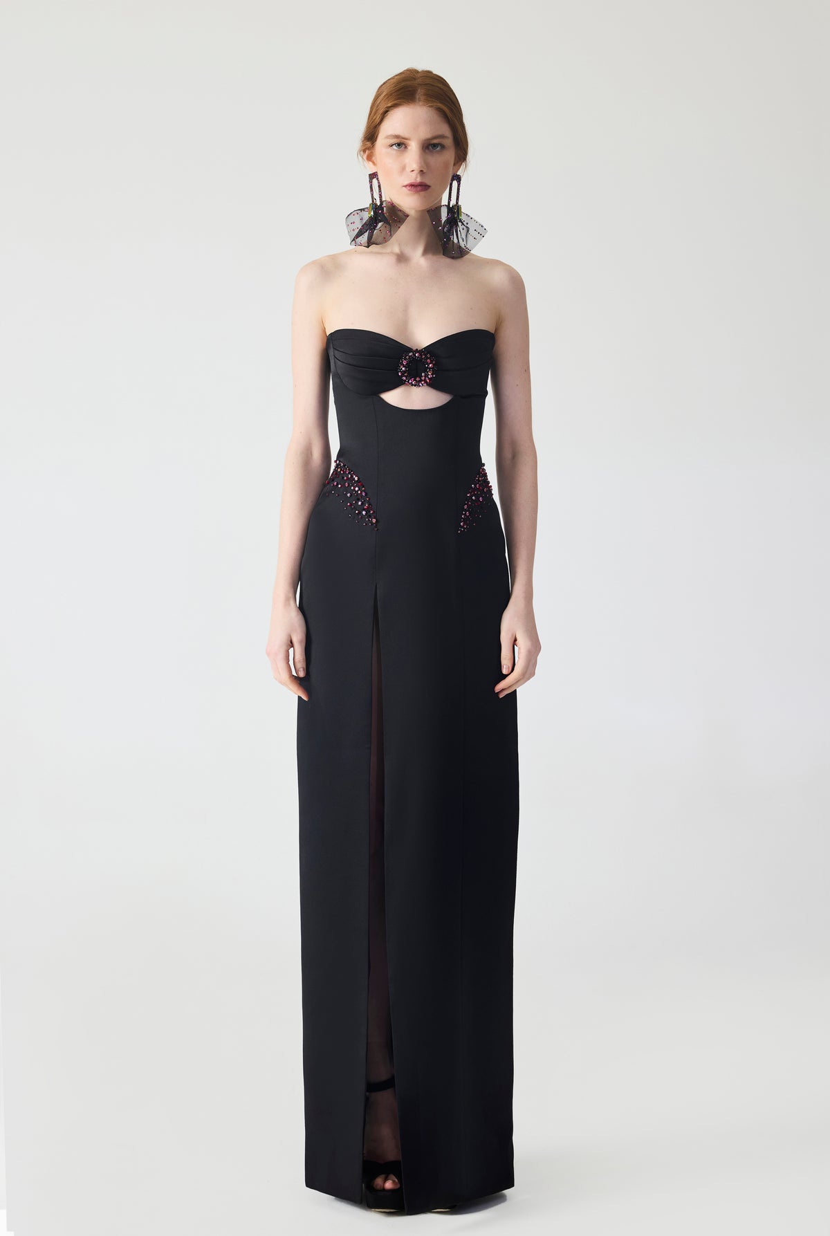 Crepe Hand Embriodered Cut Out Maxi Dress