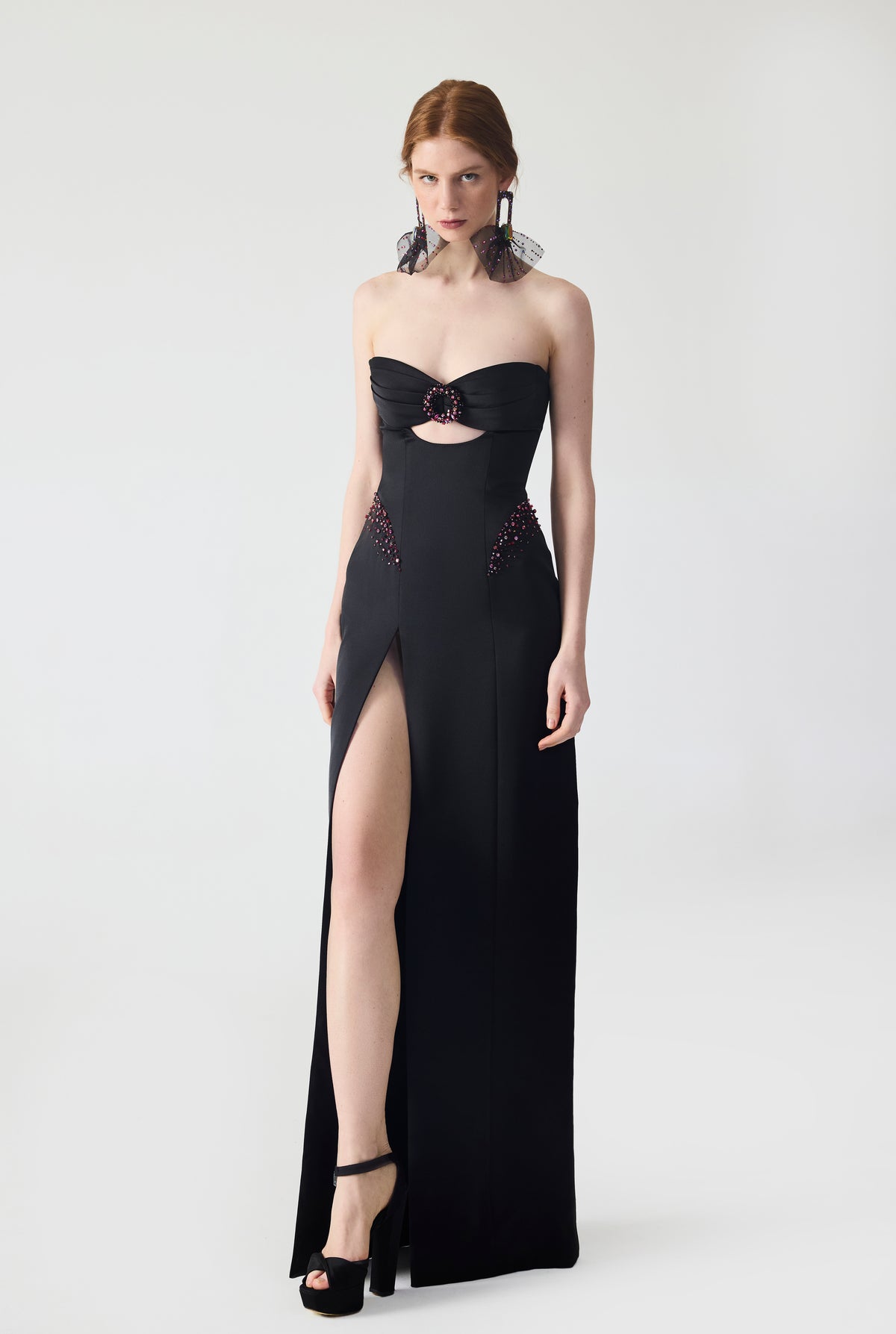 Crepe Hand Embriodered Cut Out Maxi Dress