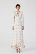 Gold 3D Flowers Plaid Long Jacket Dress