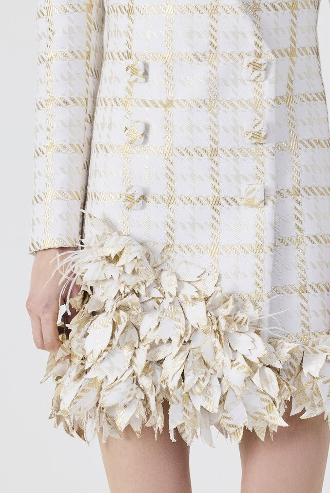 Gold 3D Flowers Plaid Mini Dress