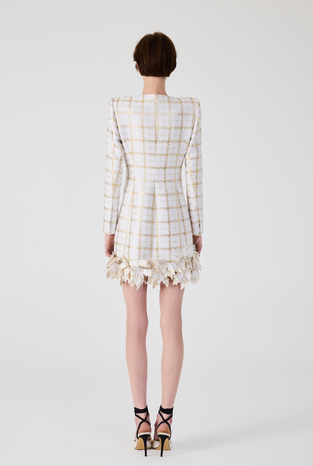 Gold 3D Plaid Flowers Mini Jacket Dress