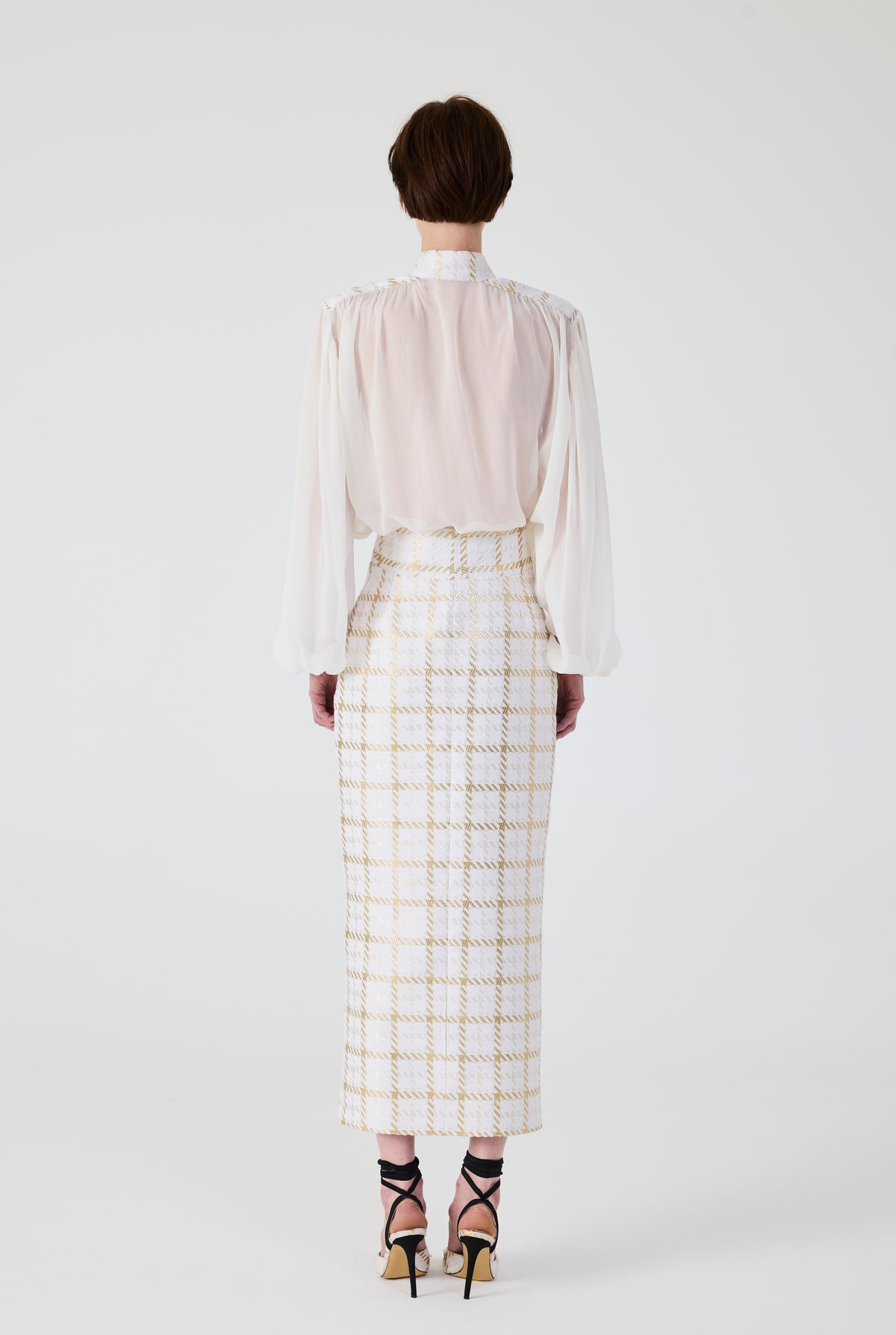 Gold Plaid Midi Skirt