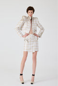 Gold Plaid Embroidery Mini Skirt