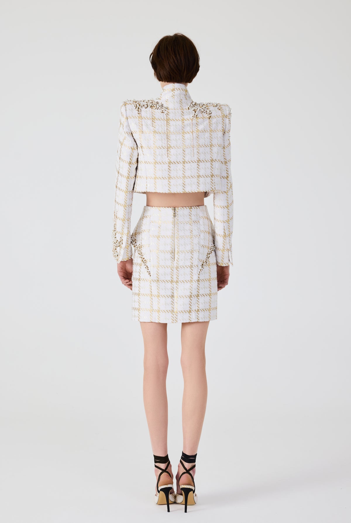 Gold Plaid Embroidery Mini Skirt