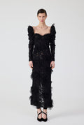 Flounce Black Midi Dress