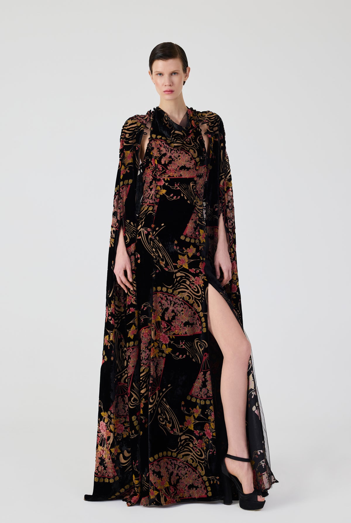 Fleur Eventail Maxi Dress With Removable Cape