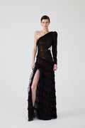 One Shoulder Dantel Long Dress