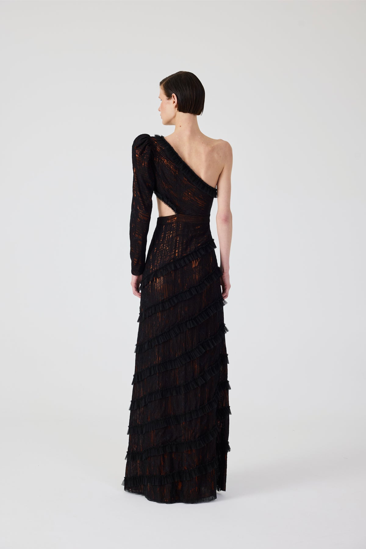 One Shoulder Dantel Long Dress