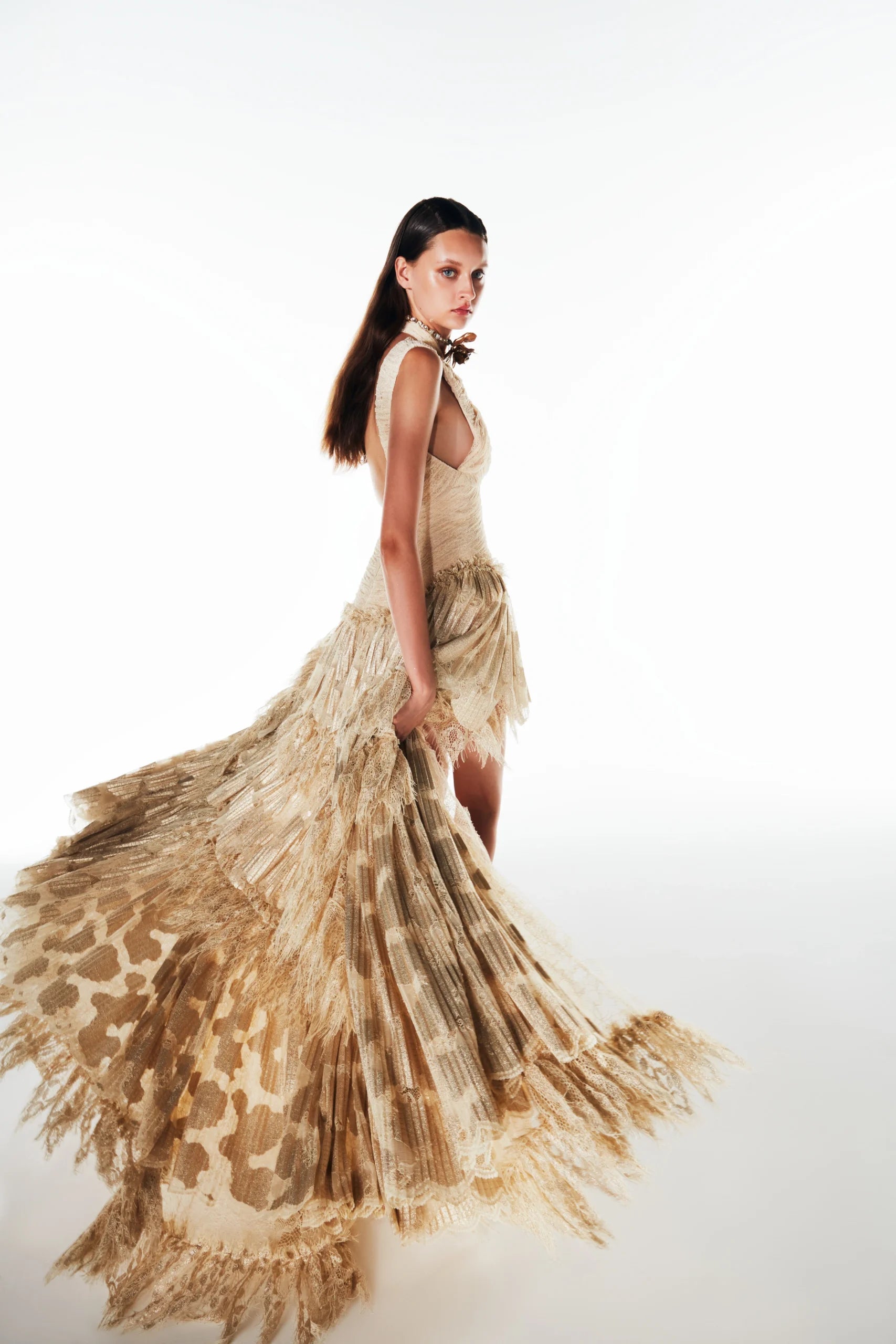 Halter Asymetrical Lace Dress