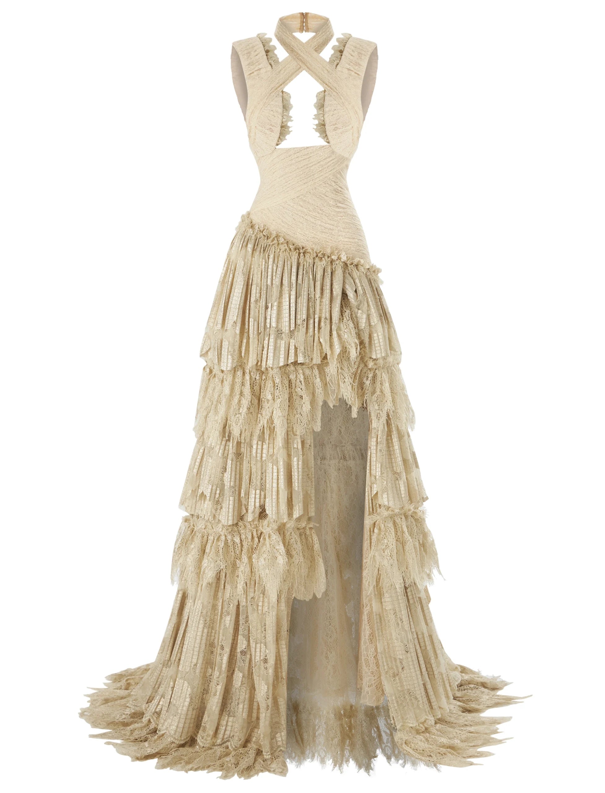 Halter Asymetrical Lace Dress