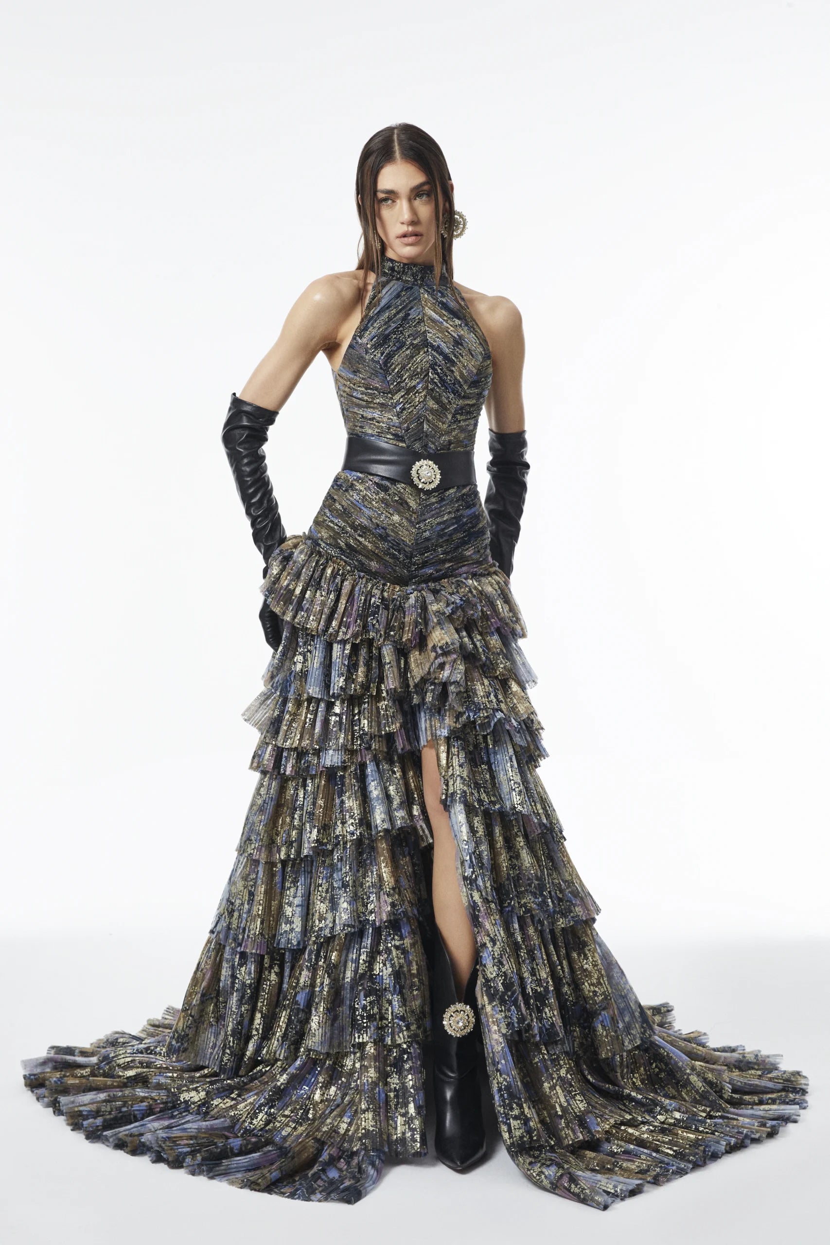 Halter Neck Draped Organza Dress