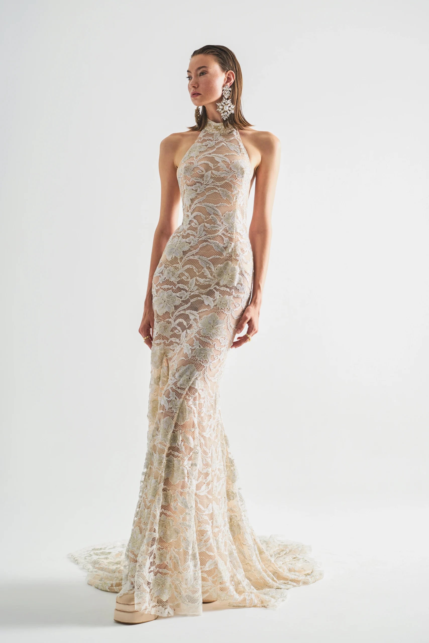 Halter Neck Dress With Gold And Silver Detailed