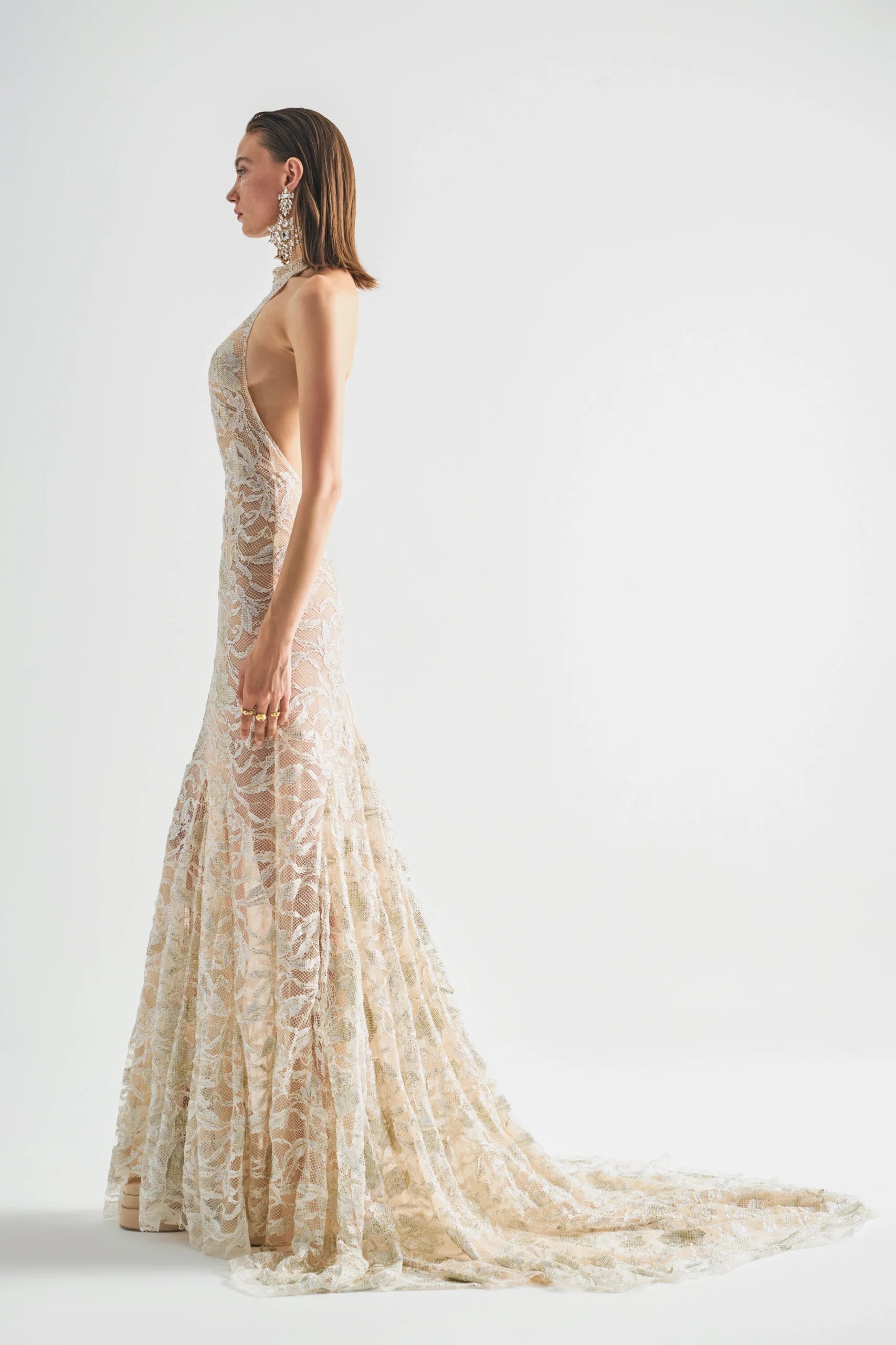 Halter Neck Dress With Gold And Silver Detailed Halter Neck Dress With Gold And Silver Detailed