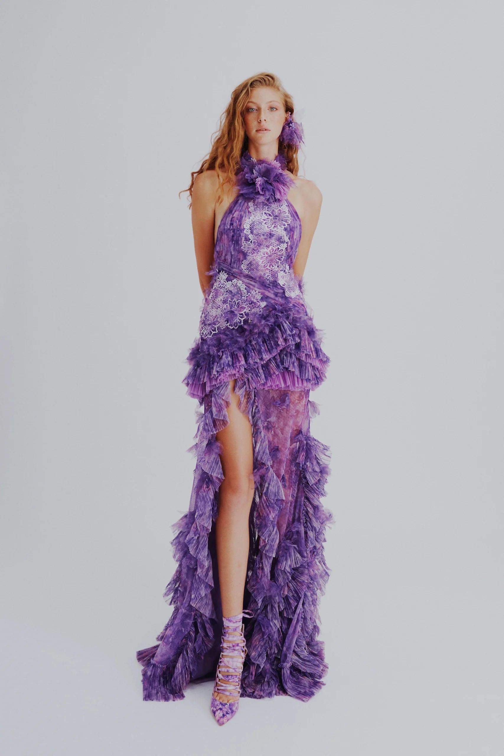 Halter Neck Front Slit Dress