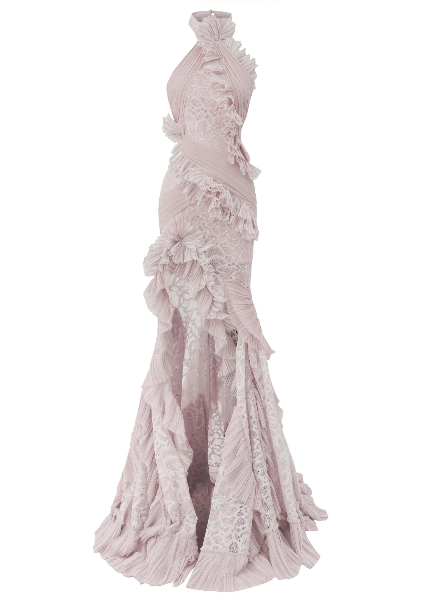Halter Neck Lace Blended Chiffon Maxi Dress 34 Halter Neck Lace Blended Chiffon Maxi Dress 34