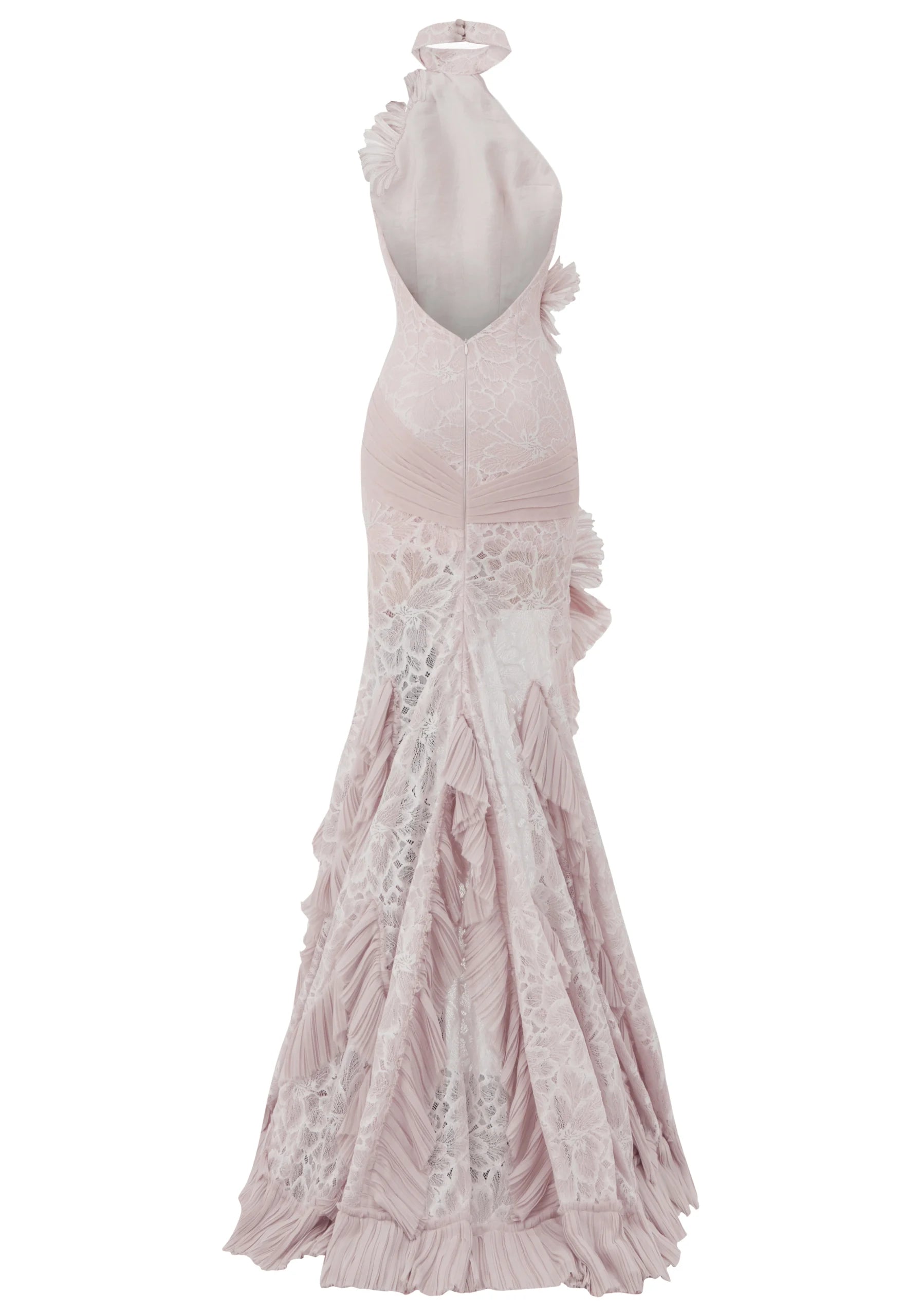 Halter Neck Lace Blended Chiffon Maxi Dress 34 Halter Neck Lace Blended Chiffon Maxi Dress 34