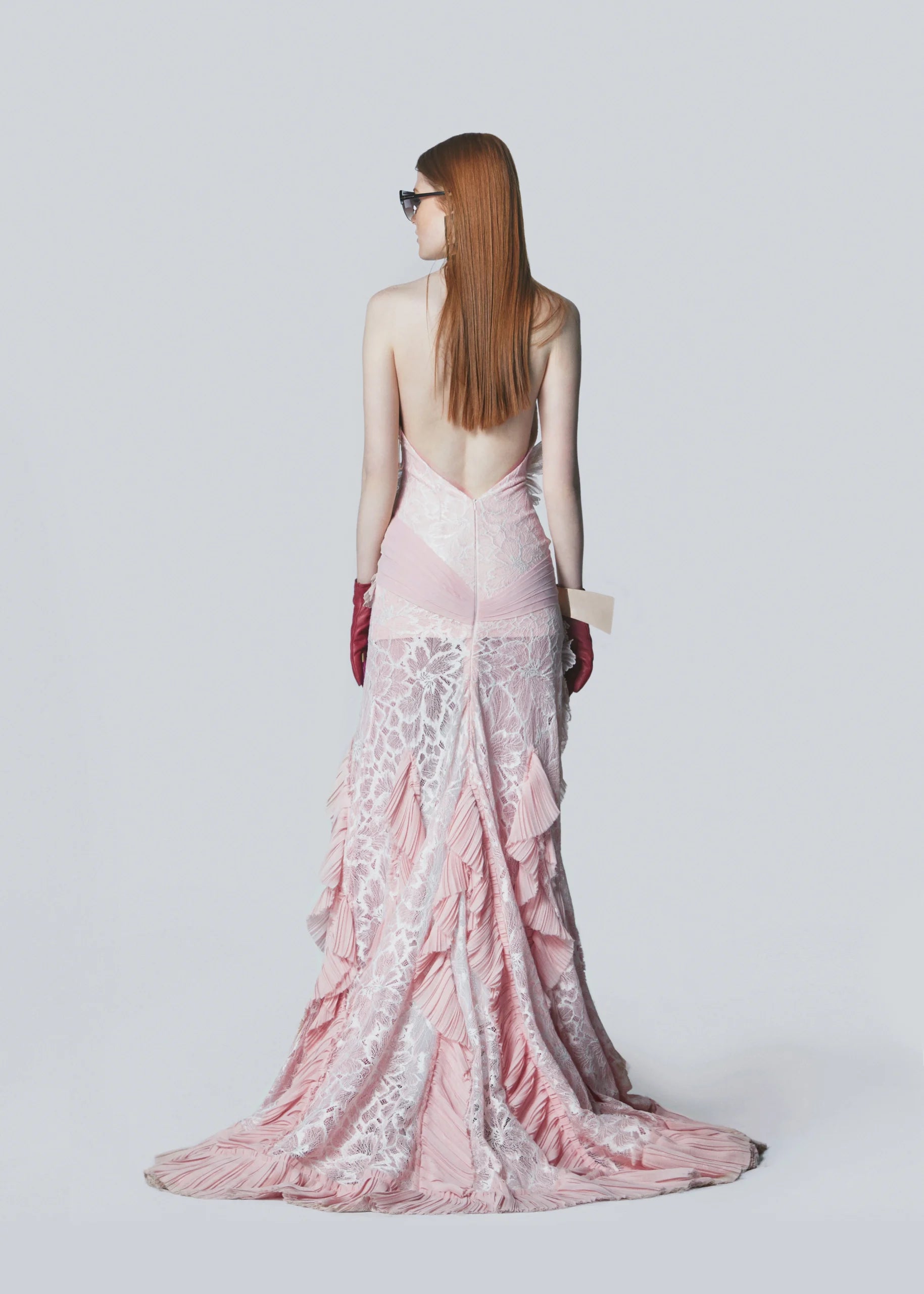 Halter Neck Lace Blended Chiffon Maxi Dress