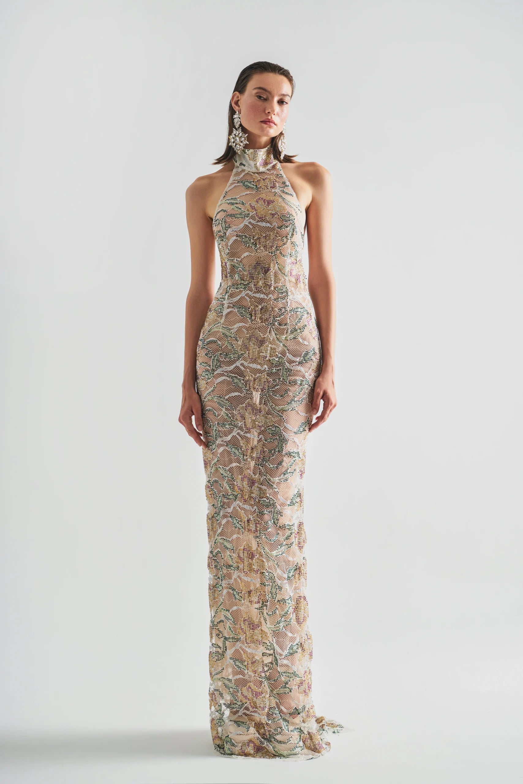 Halter Neck Maxi Dress With Colorful Detail