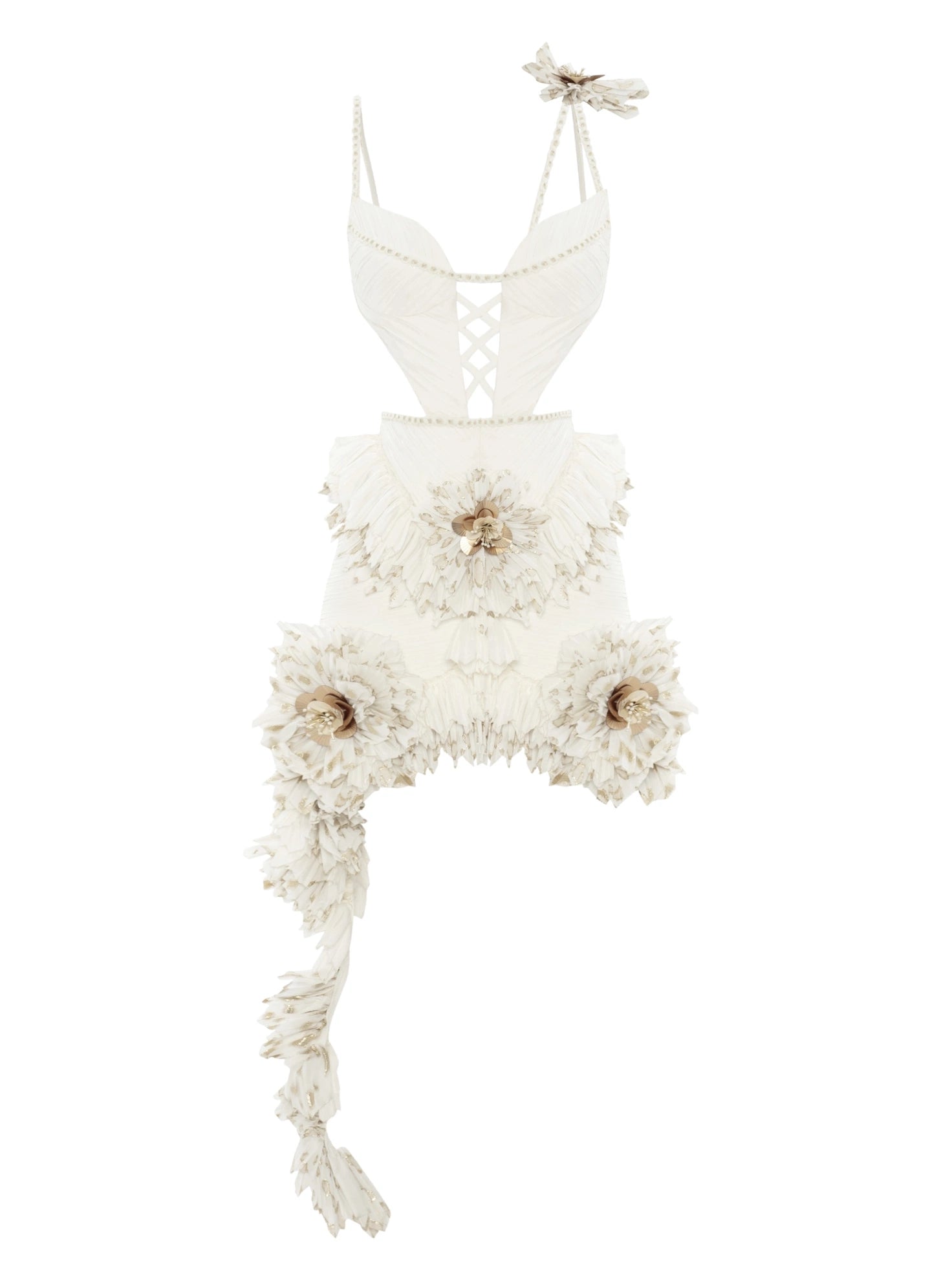 Hand-Pleated Ruffled Mini Dress with Delicate Ruffle Layers